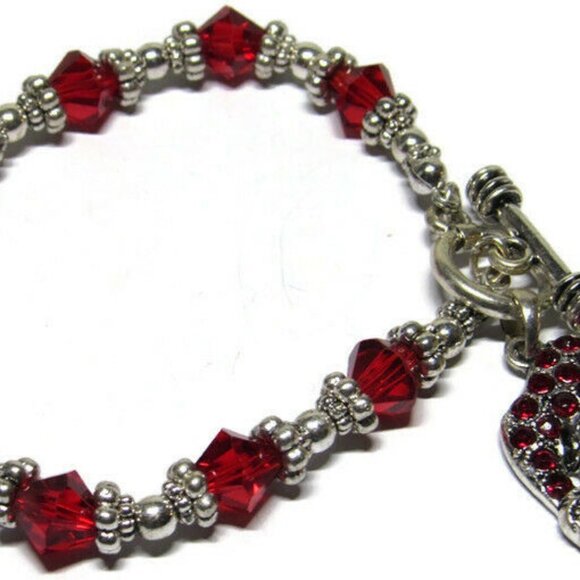 Bracelet Red Cone Faceted Bead Silver-Tone Toggle - Picture 4 of 7
